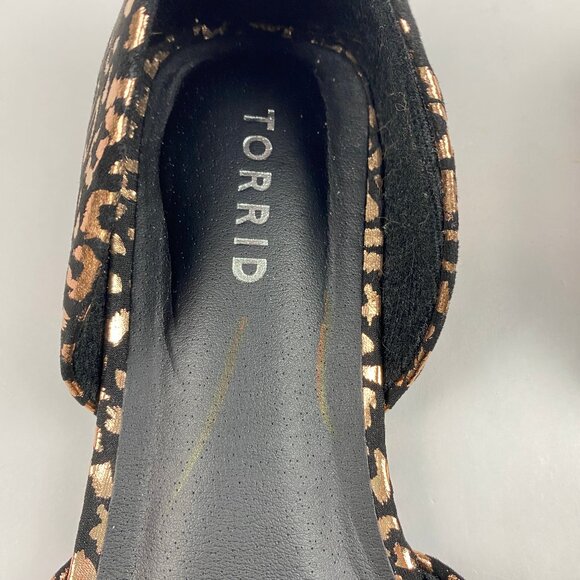 NWT Torrid Flats Black Metallic Gold Bow Leopard Print Shoes Women's Size 8WW - Picture 8 of 11
